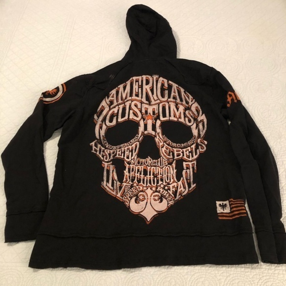 Affliction American Customs large skull full zip hoodie. Size medium.
